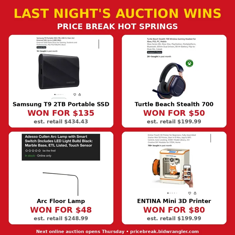 Auction wins at Price Break Hot Springs