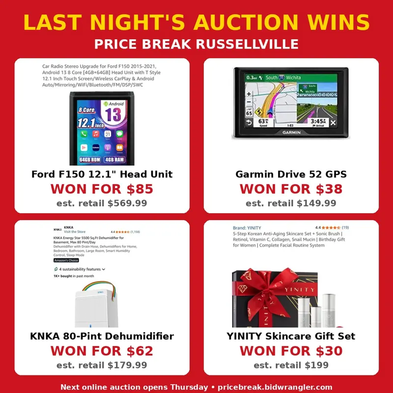 Auction wins at Price Break Russellville